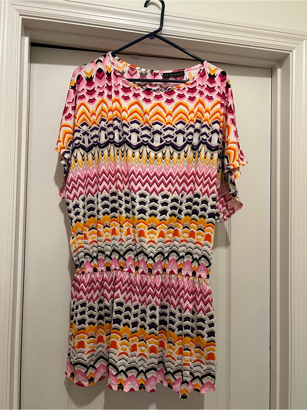 Multi-Color Chevron Short Sleeve Top - Pink/Yellow by La Blanca.  Like new!